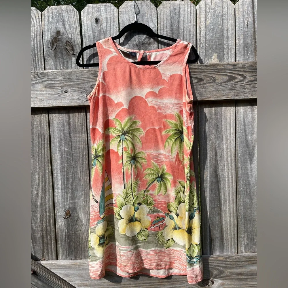 Tommy Bahama Coral and Green Tropical Midi Dress - Picture 2 of 8
